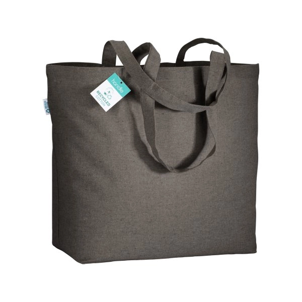 Shopper in cotone riciclato 190 g/m2 con soffietto alla base, manici lunghi