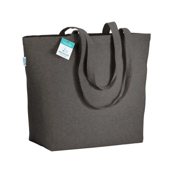 Shopper con soffietto alla base in cotone riciclato 280 g/m2, manici lunghi