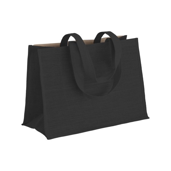Immagine Shopper in cotone 280 g/m2 con soffietto dettagli in juta, manici lunghi