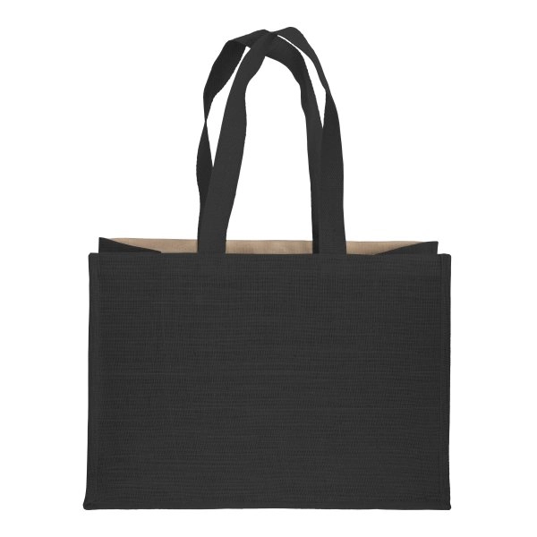 Immagine Shopper in cotone 280 g/m2 con soffietto dettagli in juta, manici lunghi