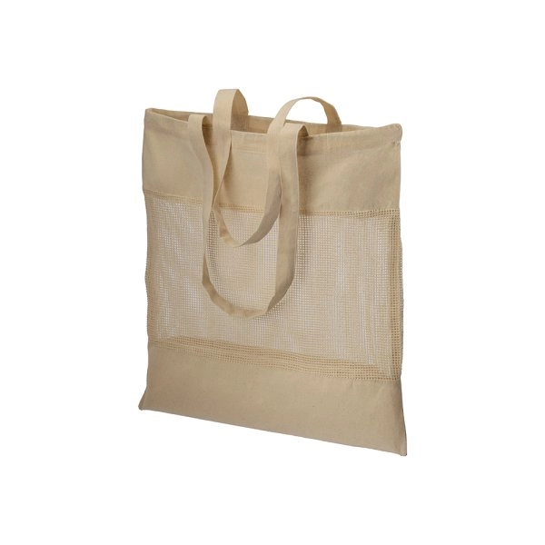 Shopper in cotone naturale da 135 g/m2 con rete, manici lunghi