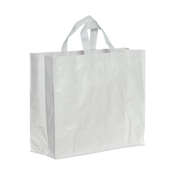 Shopper in PP riciclato laminato 120g/m2, manici corti e soffietto