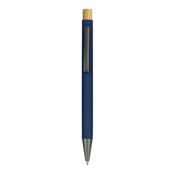 penna-a-scatto-in-metallo-gommato-con-particolari-bruniti-e-pulsante-in-bambu-blu-3.webp