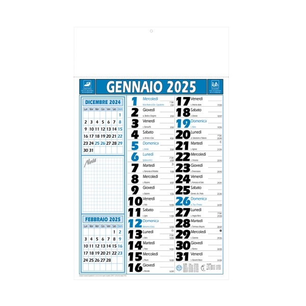 Calendario da muro mensile, 12 fogli