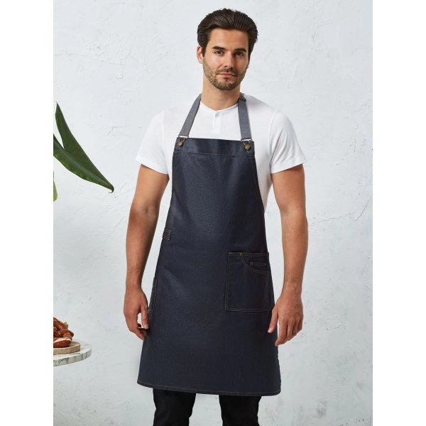 District Waxed Look Denim Bib Apron