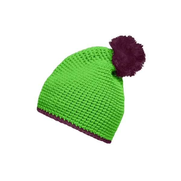 Pompon Hat with Contrast Stripe